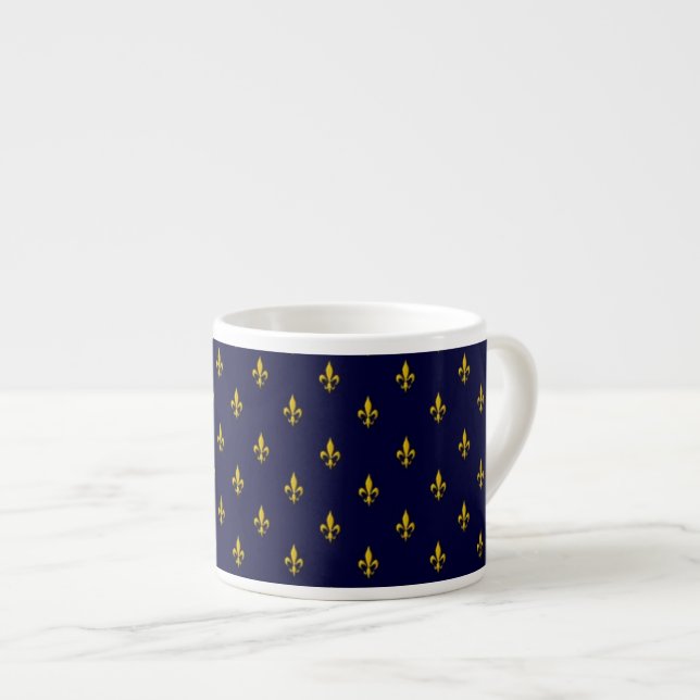 Royal Blue Fleur De Lis Pattern Espressotasse (Vorderseite Rechts)