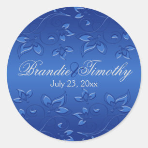 Royal Blue Floral 1,5" Round Wedding Sticker