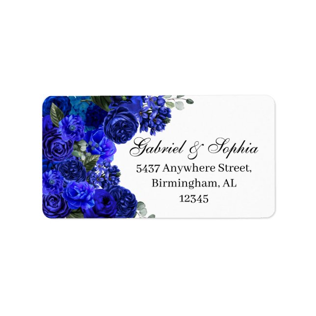 Royal Blue Floral Address Label Adressaufkleber (Vorne)