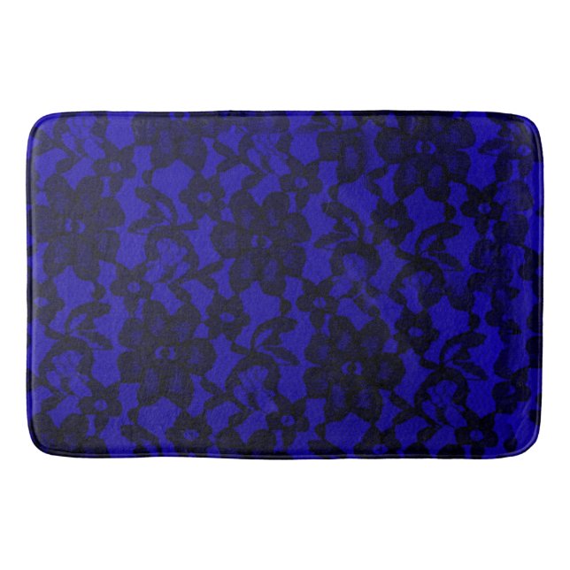 Royal Blue Floral Black Lace Bath Mat Badematte (Vorderseite)