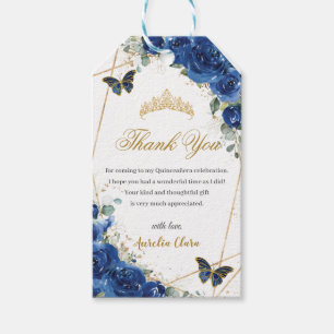 Royal Blue Floral Butterfells Quinceañera Birthday Geschenkanhänger