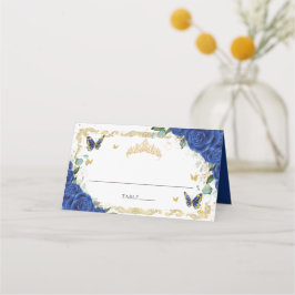 Royal Blue Floral Butterflies Quinceañera Sweet 16 Platzkarte