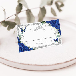 Royal Blue Floral Butterflies Quinceañera Sweet 16 Platzkarte