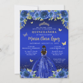 Royal Blue Floral Butterfly Princess Quinceanera Einladung