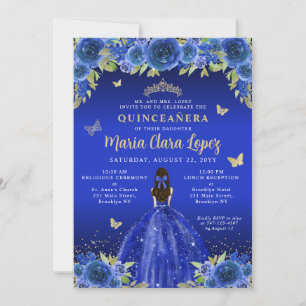 Royal Blue Floral Butterfly Princess Quinceanera Einladung
