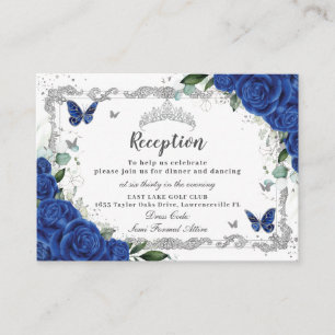 Royal Blue Floral Butterfly Quinceñera Empfang Begleitkarte