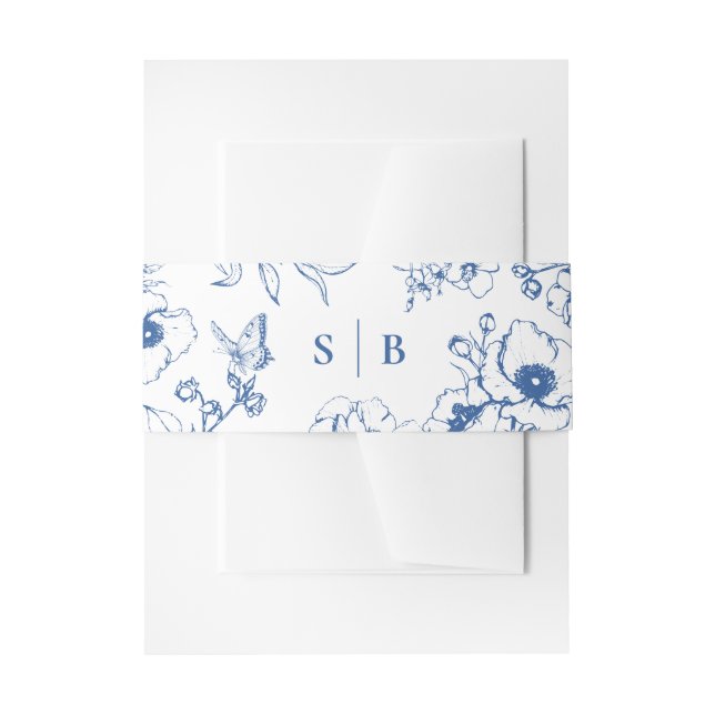 Royal Blue Floral Garden Monogram Wedding Einladungsbanderole (Vorderseite Beispiel)