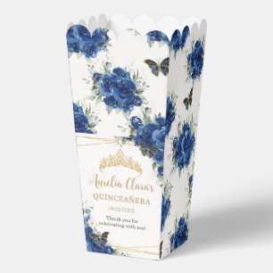 Royal Blue Floral Gold Quinceñera 16 Schmetterling Geschenkschachtel