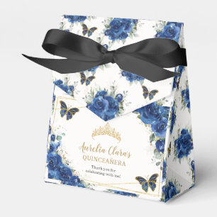 Royal Blue Floral Gold Quinceñera 16 Schmetterling Geschenkschachtel