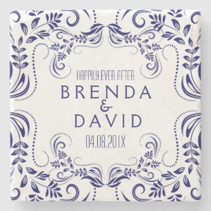 Royal Blue Floral Lace Frame Custom Background Steinuntersetzer