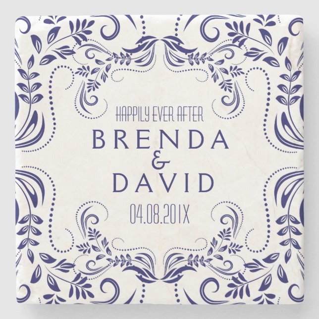 Royal Blue Floral Lace Frame Custom Background Steinuntersetzer (Vorderseite)