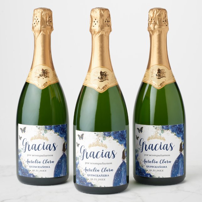 Royal Blue Floral Princess Dress Gold Quinceañera (Flaschen)