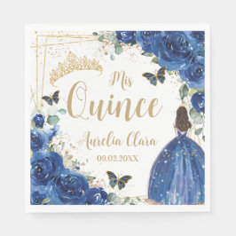 Royal Blue Floral Princess Gold Quinceñera 16 15 Serviette