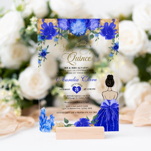 Royal Blue Floral Princess Mis Quince Quinceañera Acryleinladungen