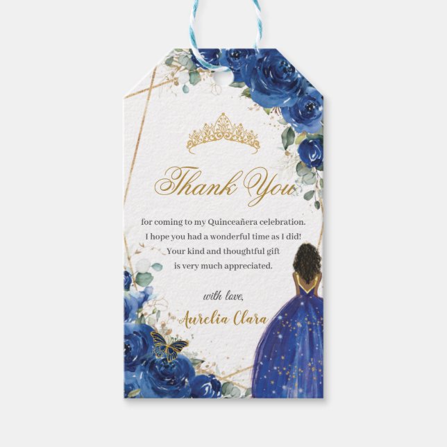 Royal Blue Floral Princess Quinceañera Birthday Geschenkanhänger (Vorderseite)