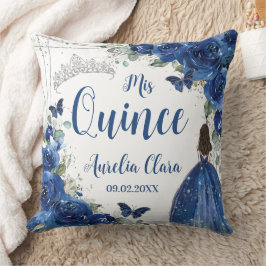 Royal Blue Floral Princess Silver Quinceañera Kissen