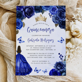 Royal Blue Floral Princess Watercolor Quinceañera Einladung