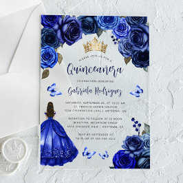 Royal Blue Floral Quinceañera Acryleinladungen