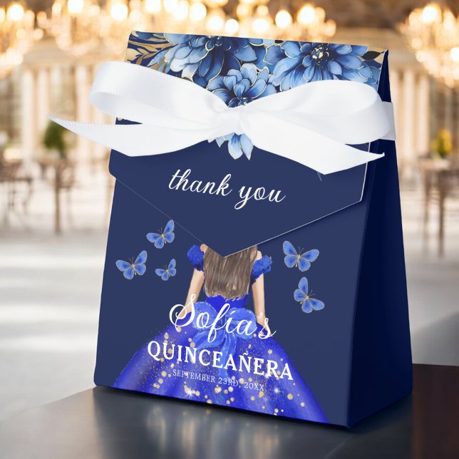 Royal Blue Floral Quinceañera Butterfliegen Geschenkschachtel (Von Creator hochgeladen)