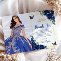 Royal Blue Floral Quinceañera Butterflies Picture