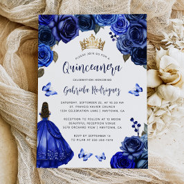 Royal Blue Floral Quinceañera Einladung
