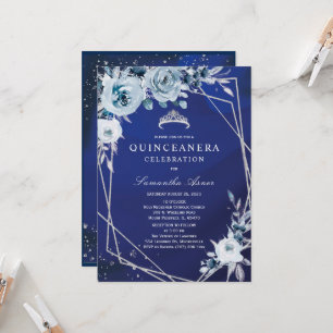 Royal Blue Floral Quinceañera Einladung