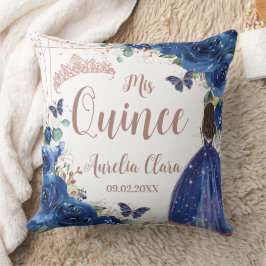 Royal Blue Floral Rose Gold Quinceanera Princess Kissen