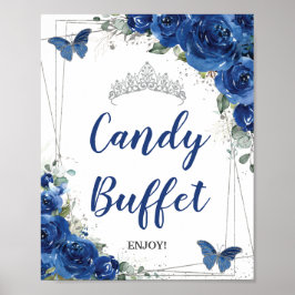 Royal Blue Floral Rose Quinceañera Candy Buffet Poster