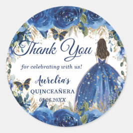 Royal Blue Floral Rose Schmetterlinge Prinzessin G Runder Aufkleber