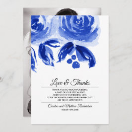 Royal Blue Floral Vielen Dank für Ihre Hochzeit Fo Dankeskarte