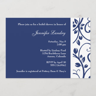 Royal Blue Floral Vine Bridal Dusche Einladung