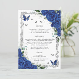 Royal Blue Floral Vintag Silver Quinceanera Menü Programm