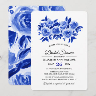 Royal Blue Floral Watercolor Brautparty Einladung