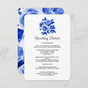 Royal Blue Floral Watercolor Hochzeitskarte Begleitkarte