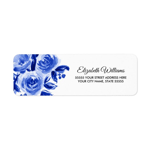 Royal Blue Floral Watercolor Rücksendeadressen-Auf (Vorne)