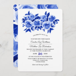 Royal Blue Floral Watercolor Wedding Einladung