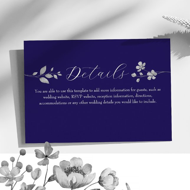Royal Blue Floral Wedding Details Card Begleitkarte (Von Creator hochgeladen)