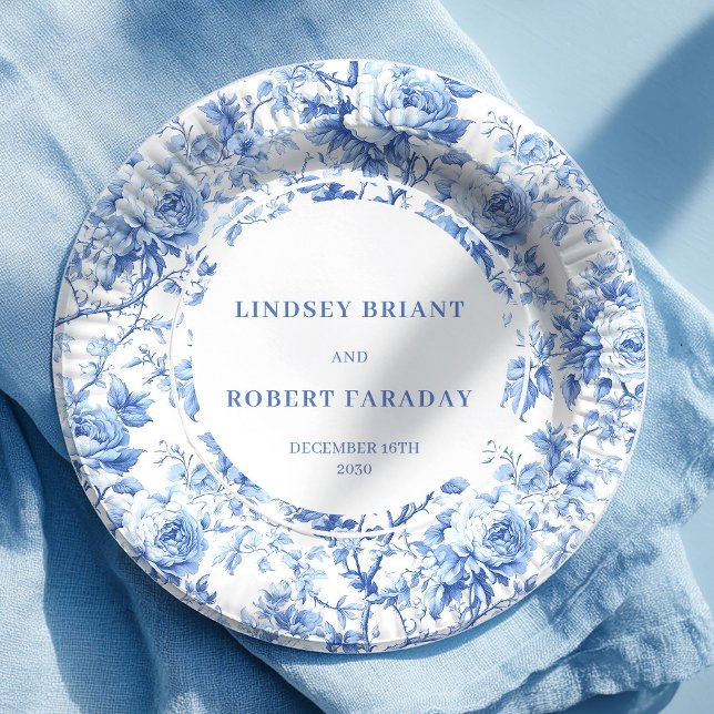Royal Blue Floral Wedding Paper Plates Pappteller (Royal Blue Floral Wedding Paper Plates)