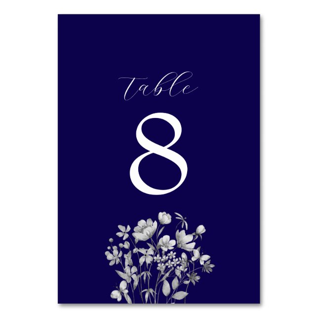 Royal Blue Floral Wedding Tischnummer (Vorderseite)