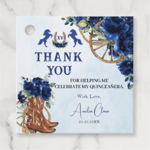 Royal Blue Floral Wild West Charro Quinceañera XV Geschenkanhänger