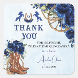Royal Blue Floral Wild West Charro Quinceañera XV Quadratischer Aufkleber