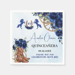 Royal Blue Floral Wild West Charro Quinceañera XV Serviette