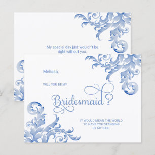 Royal Blue Flourish Wirst du meine Brautjungfer se Einladungspostkarte