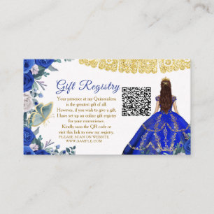 Royal Blue Flowers Quinceañera QR Geschenkregister Begleitkarte