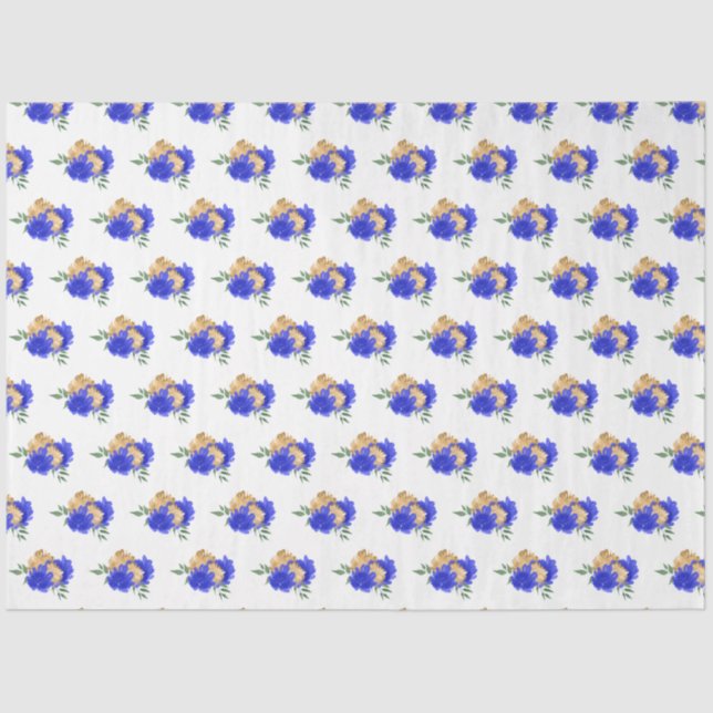 Royal Blue Flowers und Green Pattern Seidenpapier (Vorderseite)