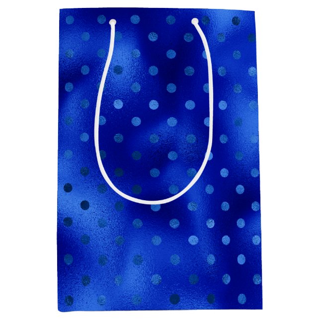 Royal Blue Foil Polka Dot Hanukkah Medium Geschenk Mittlere Geschenktüte (Vorderseite)
