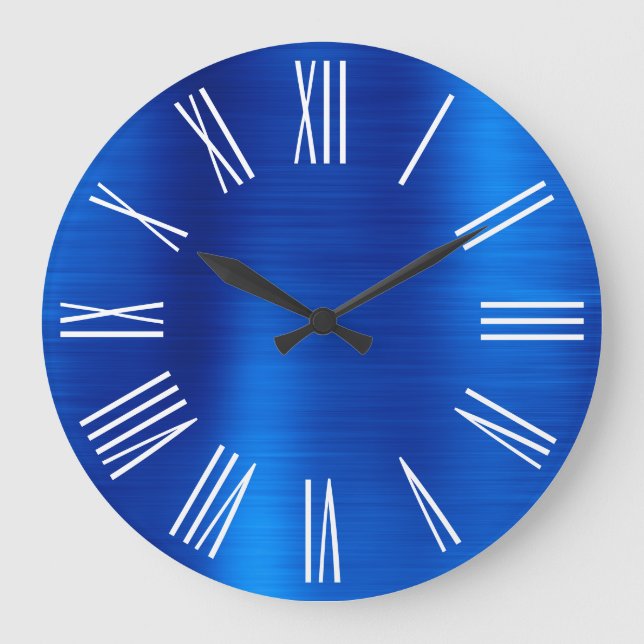Royal Blue Foil White Roman Numerals Große Wanduhr (Vorderseite)