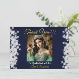 Royal Blue Foto Boho Quinceañera Spanish Gefallen Dankeskarte