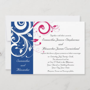 Royal Blue/Fuchsia Swirl Wedding Einladung