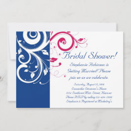 Royal Blue, Fuchsia und White Swirl Brautparty Einladung